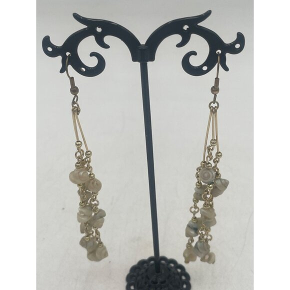 Vintage Gold-Tone Dangle Earrings Beads Shell Accents Boho - Picture 3 of 4